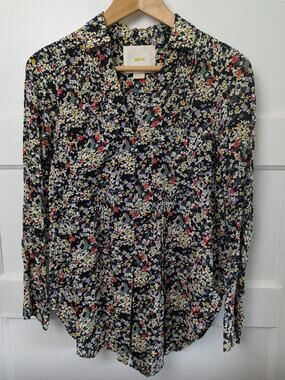 Maeve Anthropologie Ditsy Floral Blouse XSmall Rayon Pockets Long Sleeve